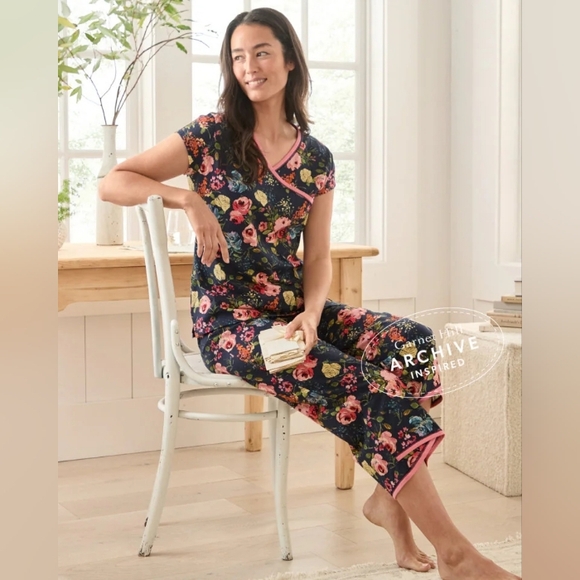 Pre Order NWT Garnet Hill Cropped Pajama Pants Blue Large 12-14 - Picture 2 of 3